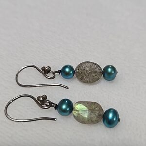 Sterling Silver And Pearl Earrings With Mystery Stone